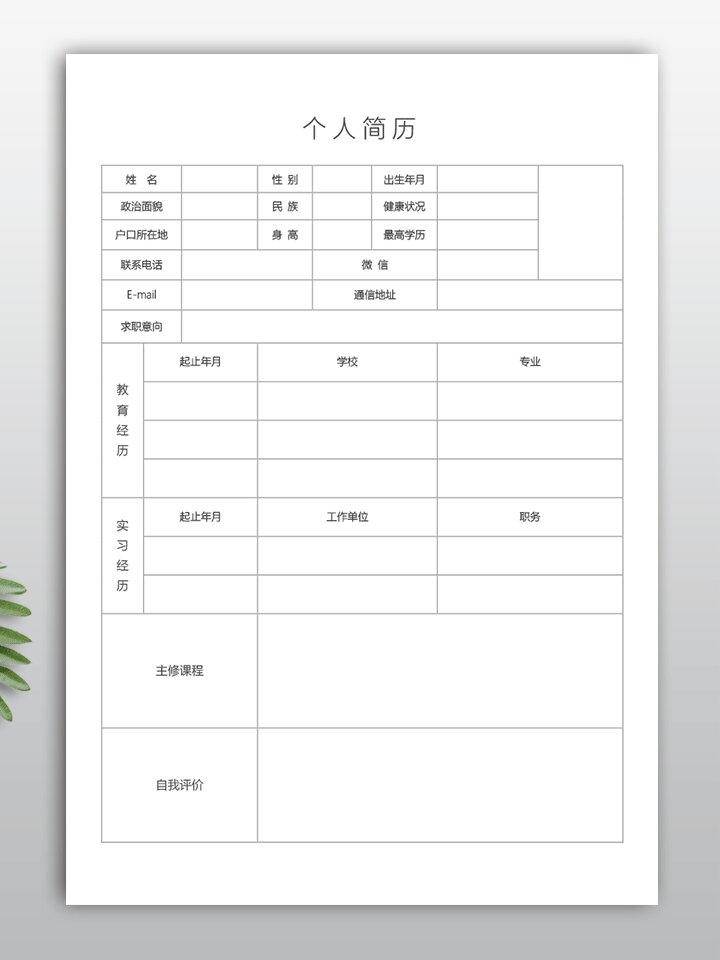 個(gè)人簡(jiǎn)介模板表格